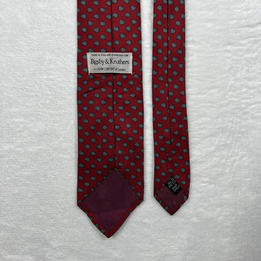 Bigsby & Kruthers Mens Silk Necktie Red Blue Foulard Made in England Tie